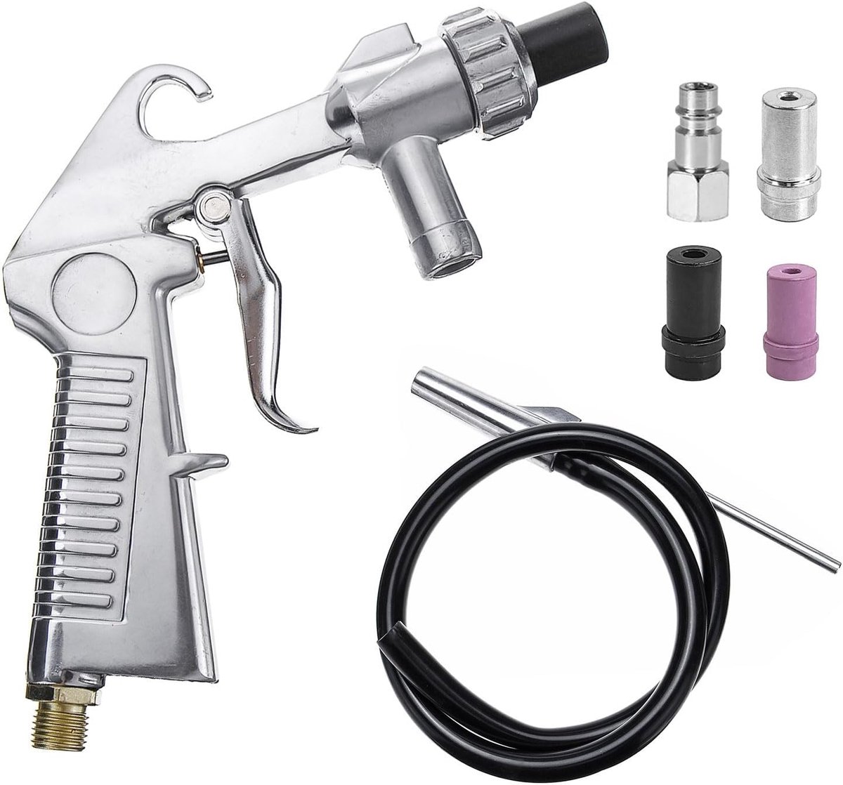 Compressed Air Sandblasting Gun Set of 6 with Pressure Air Ceramic Nozzle Iron Mouthpiece Sand Blaster Aluminium - ShopVlot