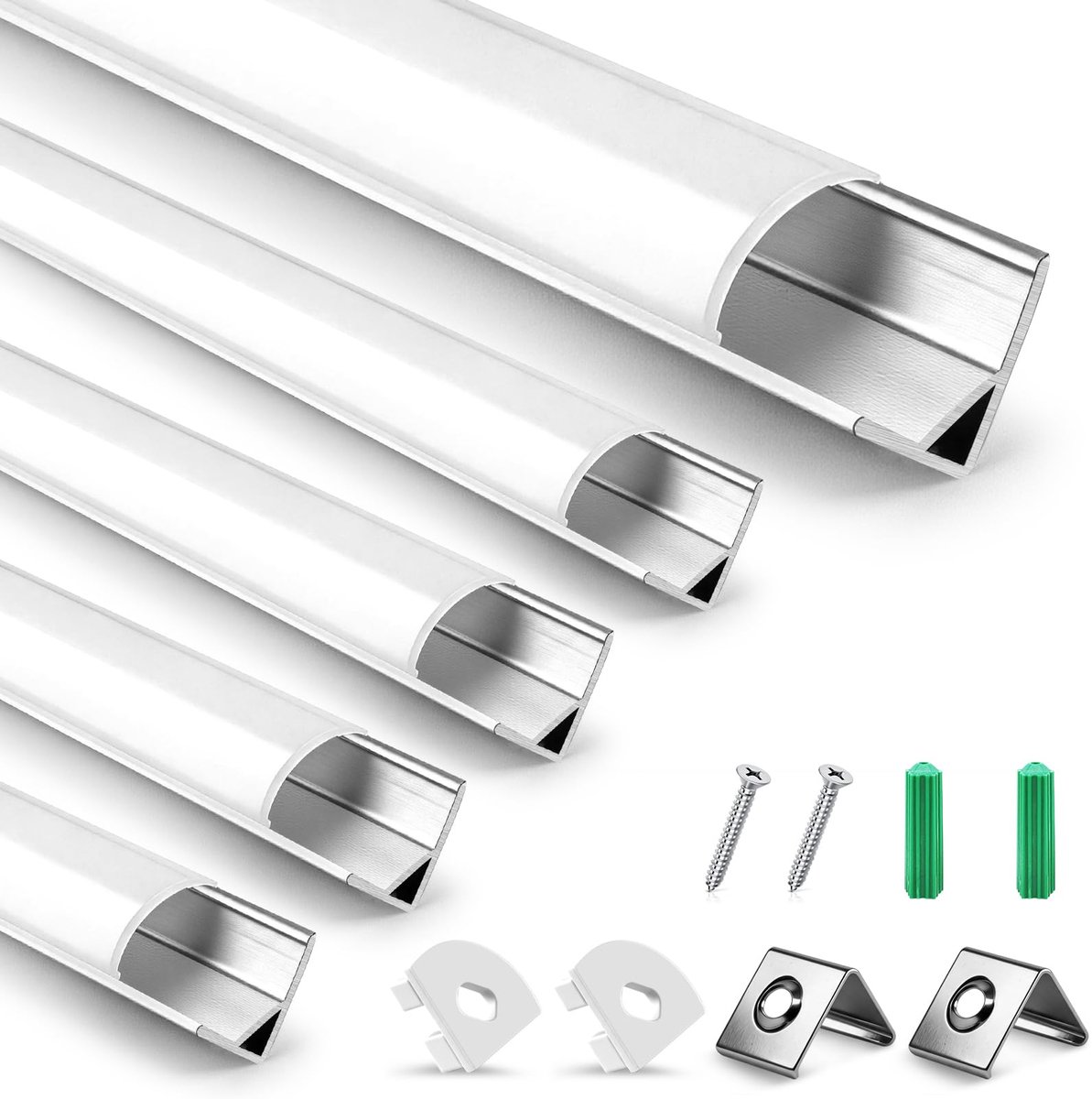 ROLANCHE Set van 5 led-aluminium profielen, zilver V-vormig led-aluminium kanaal met melkachtige witte afdekking - ShopVlot