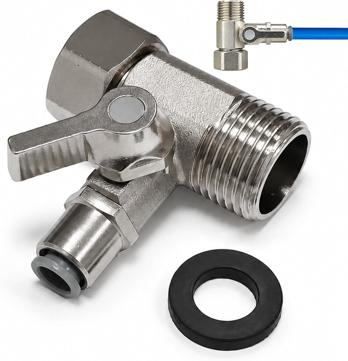 Kitchen Tap T-Adapter 3/8 x 3/8 x 1/4, Distribution Valve with Rubber Mat, Water Connection for Double Connection - ShopVlot