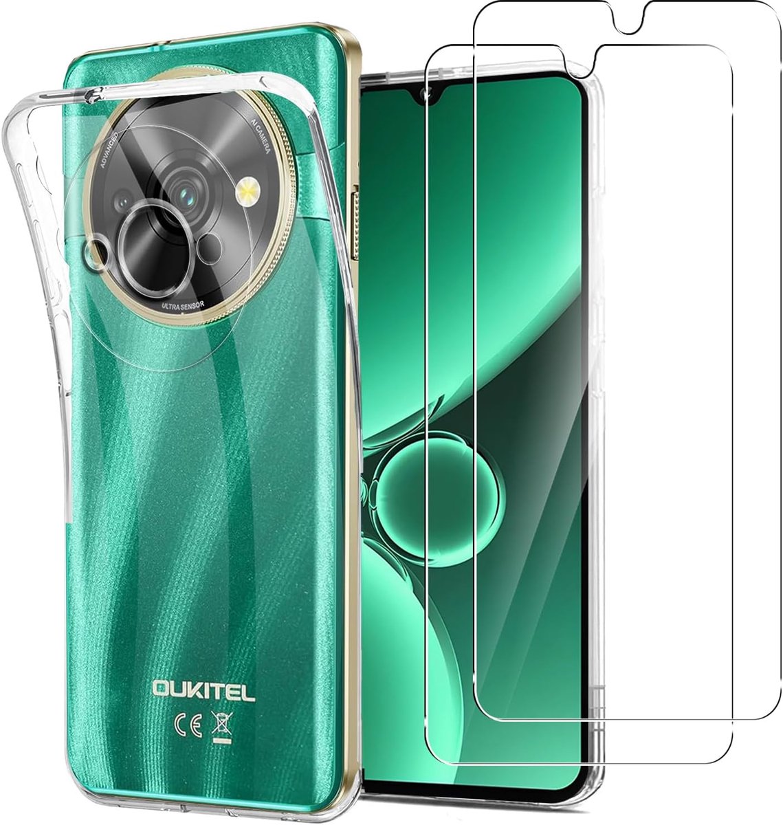 MEMELOKA OUKITEL C59/OUKITEL C59 PRO Case with 2 Pieces Protective Film (Tempered Glass), Ultra-Thin Transparent - ShopVlot