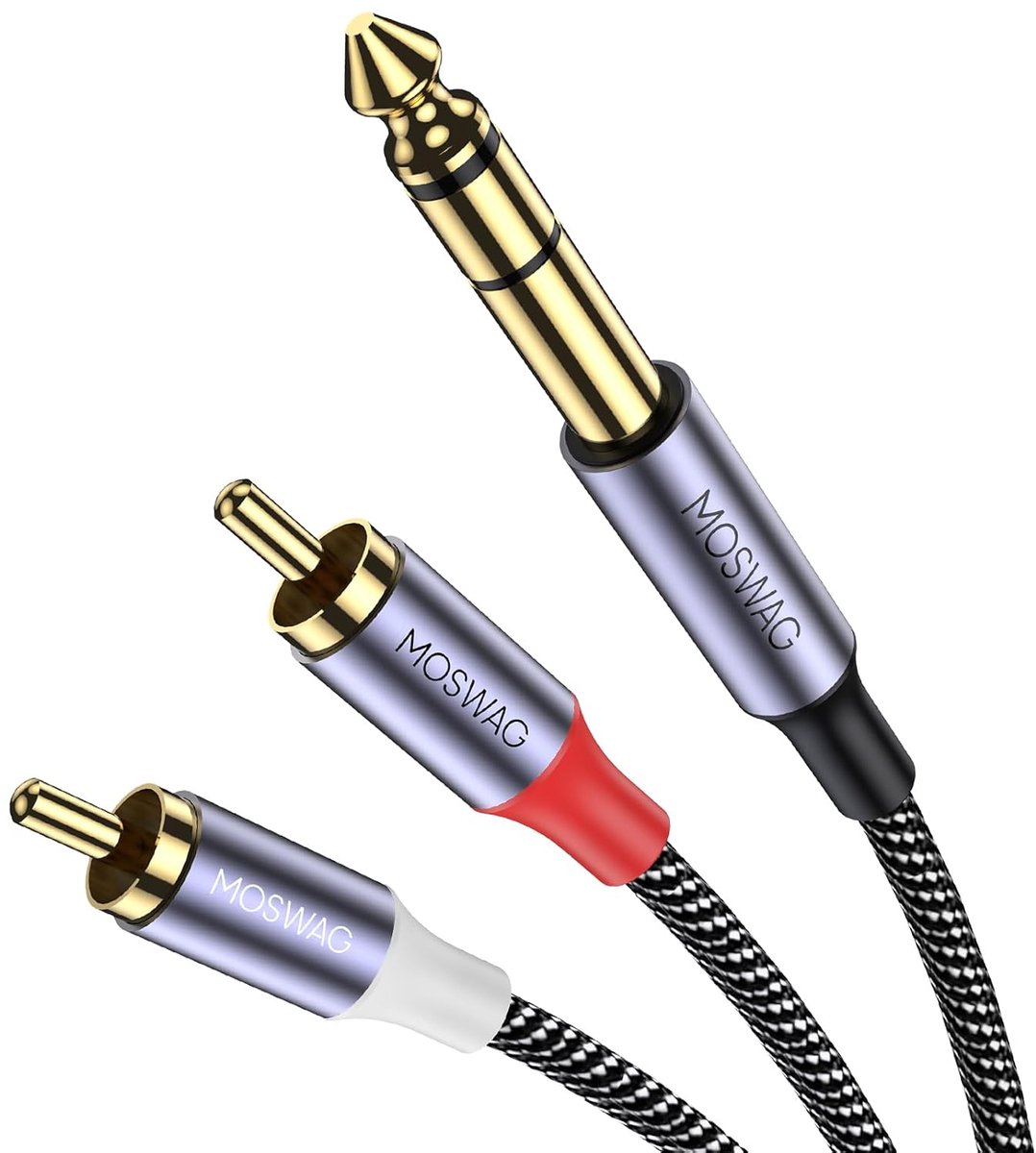 1/4 inch MOSWAG to Cinch Cable, 1/4 inch TRS to Cinch Audio Cable 6.35mm Stereo Plug to Dual Cinch Plug Cable Y - ShopVlot
