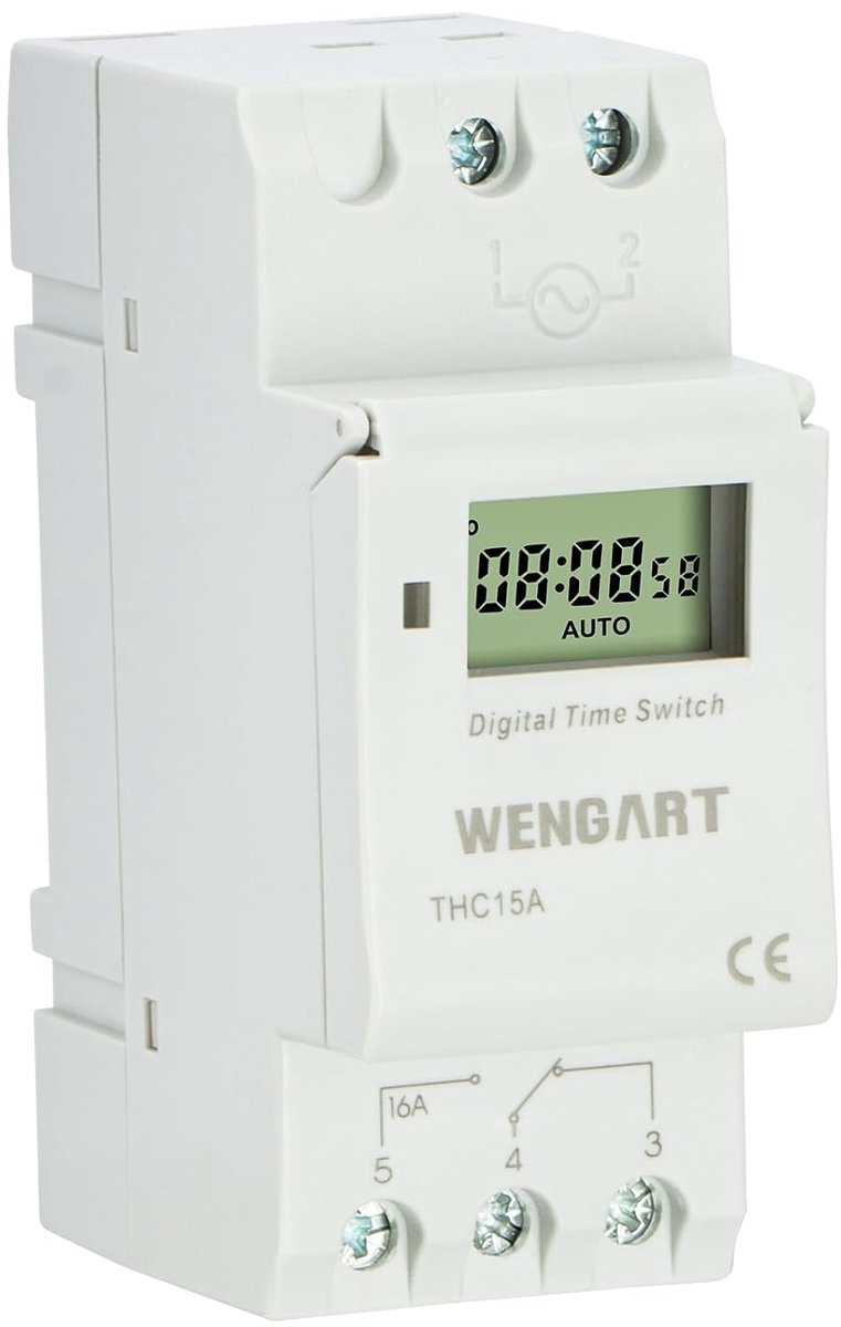 Wengart Digital timer switch THC15A, AC 230V, weekly programmable, 28 groups on and off, rail mounting, potential-free - ShopVlot