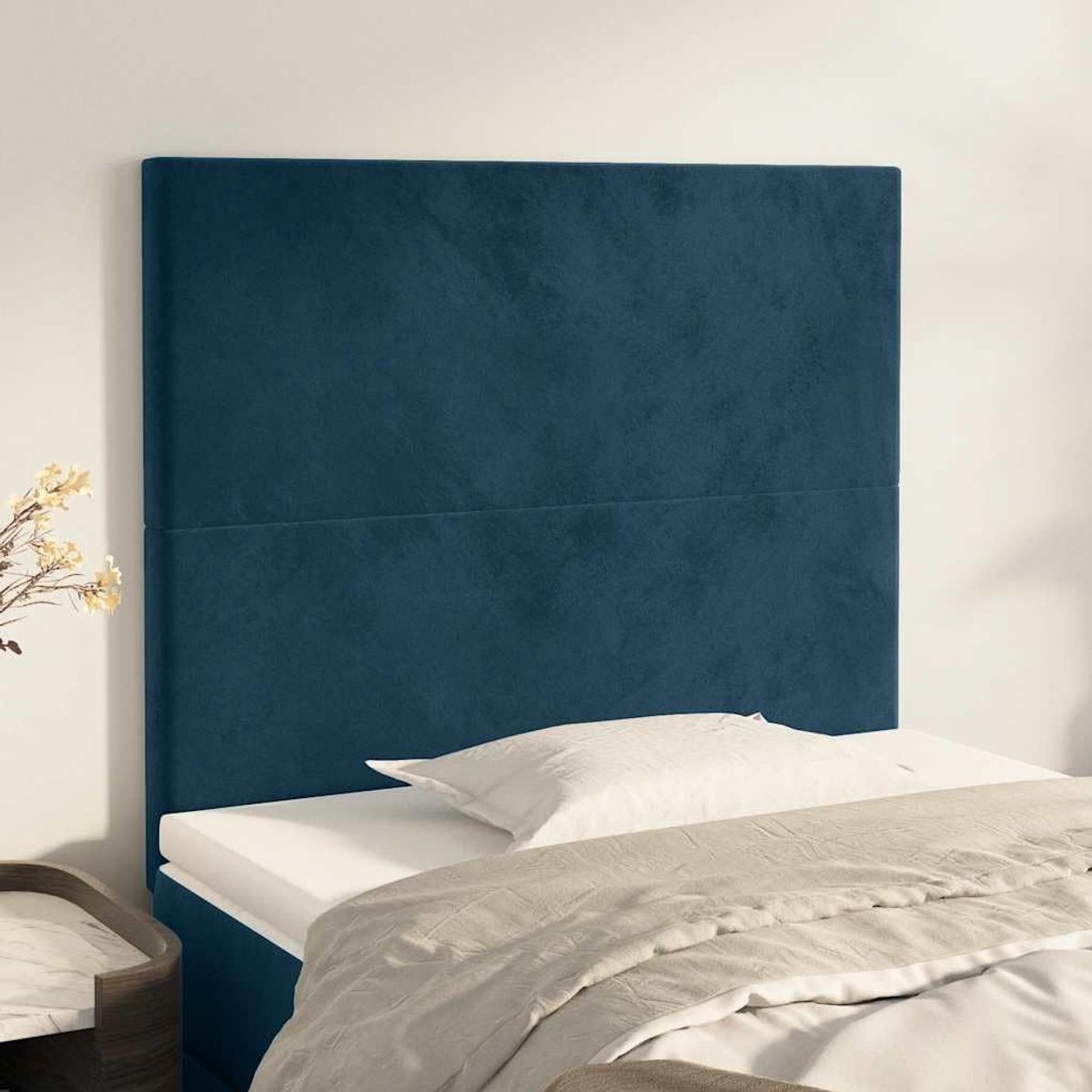 Hoofdeinde verstelbaar 118/128 cm fluweel marineblauw 90 x 5 cm, zacht velours met houten poten, biedt uitstekende ondersteuning van de rug bij het lezen in bed.