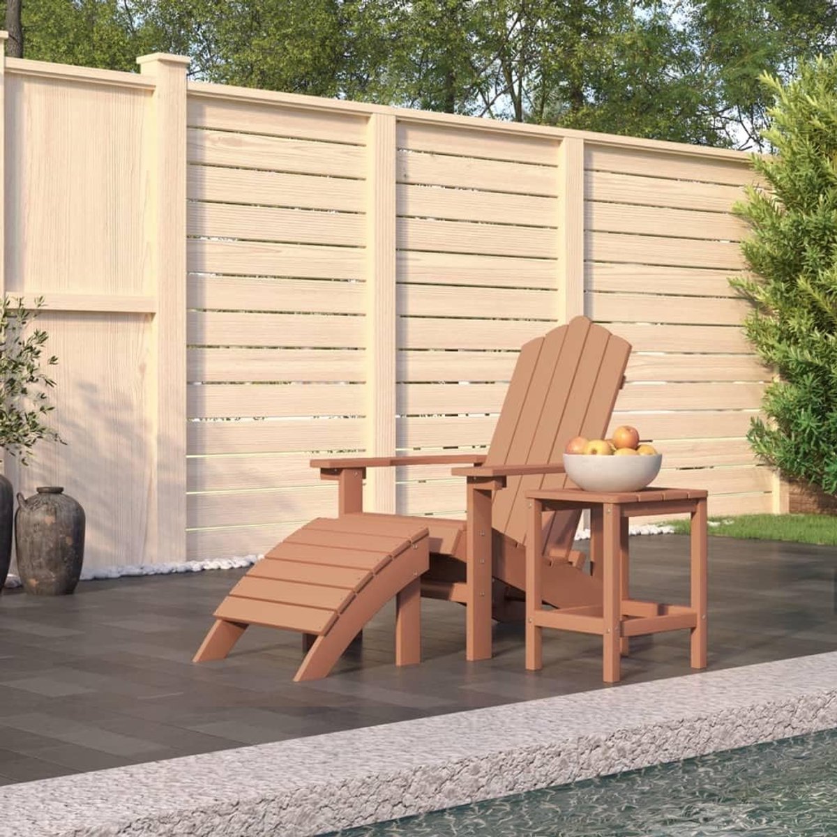 Adirondack tuinstoel met kruk en tafel HDPE bruin