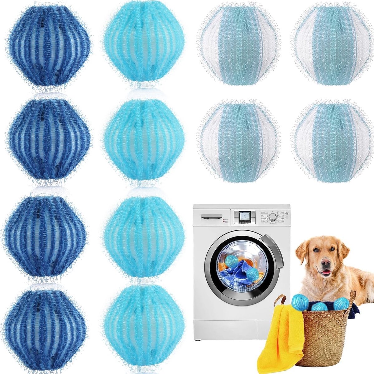 Pack van 12 Lintballen voor Wasmachine met Haakontwerp, Dierenhaar Verwijderaar, Herbruikbare Lintstrips voor Wasmachine en Droger, Zacht voor Kleding en Effectief in Gebruik