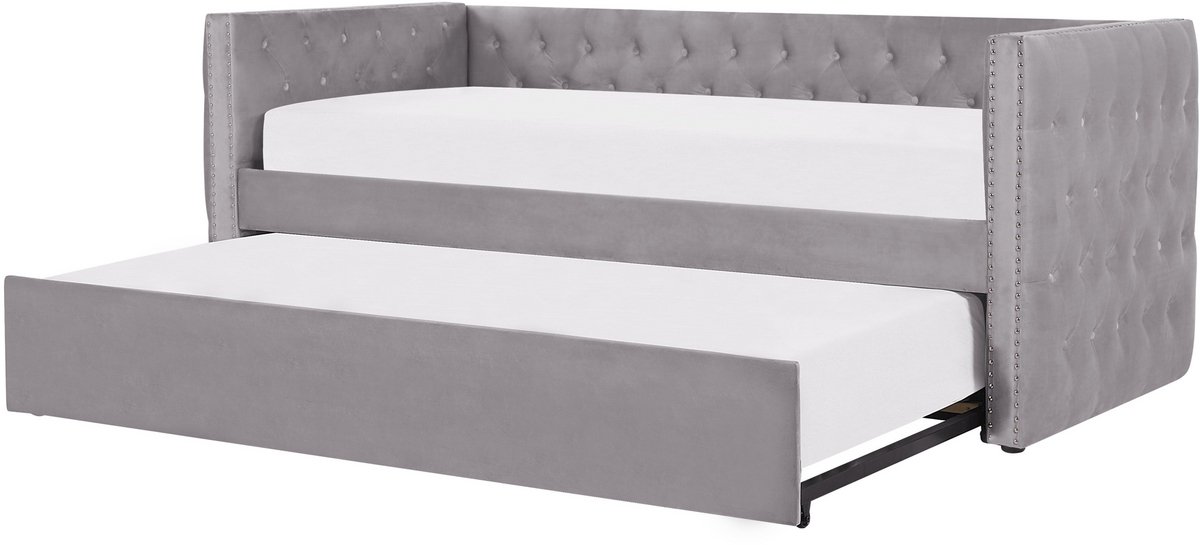 Beliani GASSIN - Onderschuifbed - Grijs - 90 x 200 cm - Fluweel
