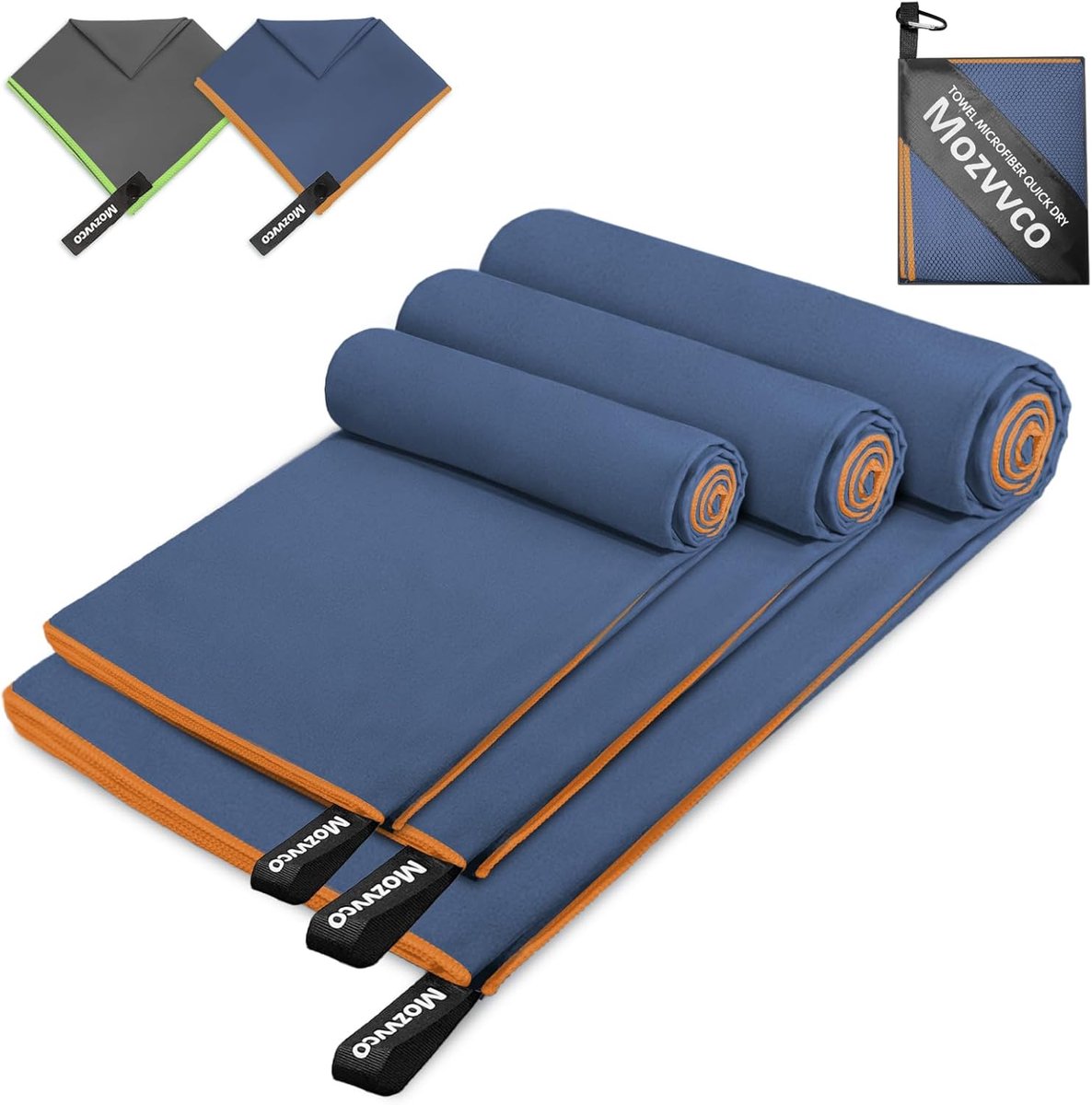 3 x Pezzi microfibre towel in navy blue with orange edges - ShopVlot
