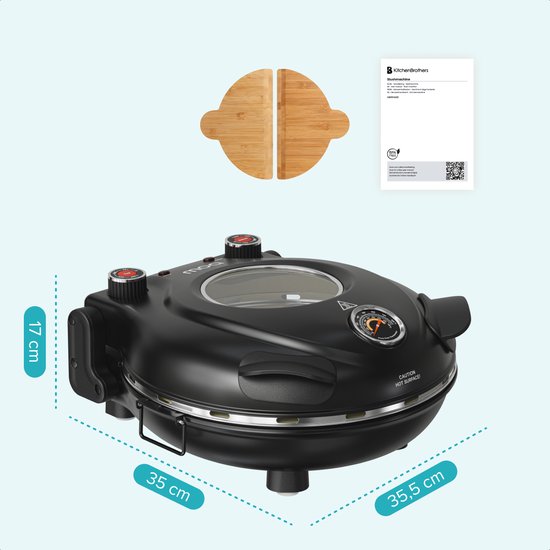 MOA Elektrische Pizzaoven - Tot 400°C - Boven- en Onderwarmte - Met Bamboeschep - Pizza Oven - 30,5 cm Pizzasteen - Zwart — afbeelding 5
