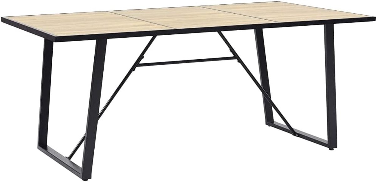 Eettafel, eikenkleur, 200 x 100 x 75 cm, MDF met gepoedercoate stalen poten, U-vorm, voor keuken, eetkamer, moderne tafel met houtnerf, stabiel tafelblad, eenvoudig te reinigen