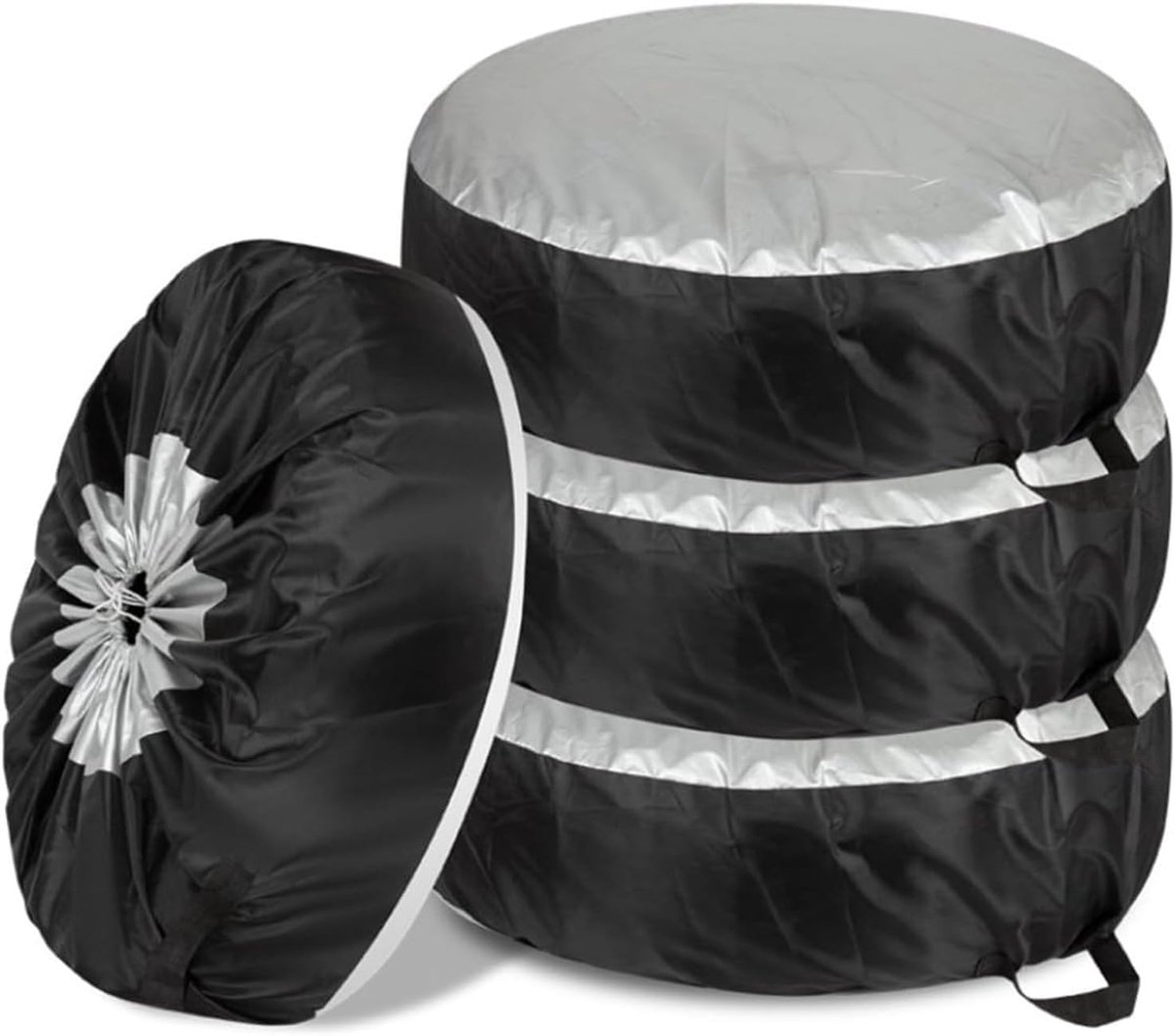 4 stuks wielafdekkingen caravan 19-23 inch bandenbeschermhoes 210D Oxford waterdichte bandenopslag voor auto SUV vrachtwagen, zilver: M (85 x 37 cm)
