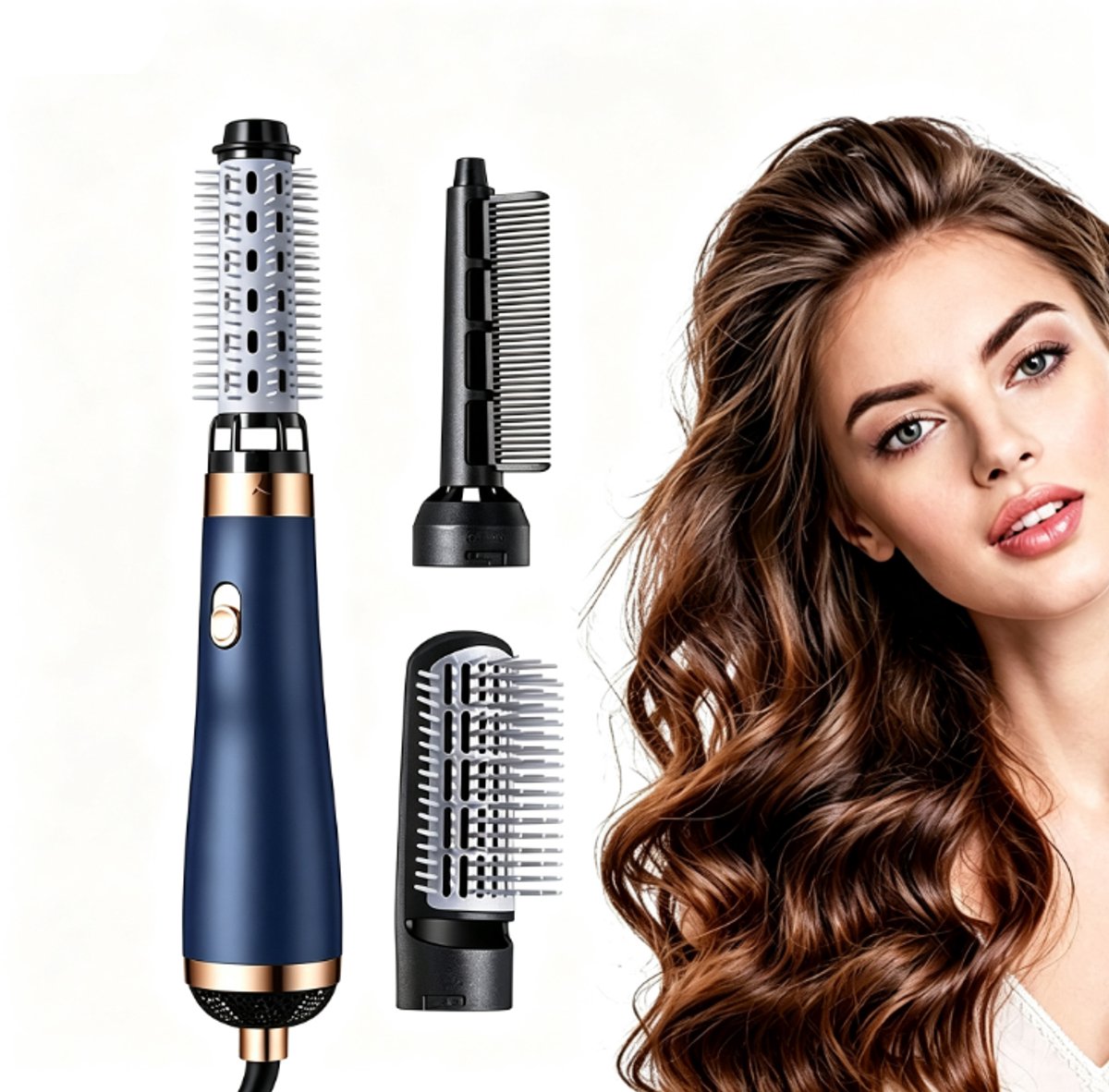 Haardroger met borstel, elektrische haarborstel, krulborstel en stijlborstel, 2-in-1 borstelfohn voor het drogen en stylen van haar, geschikt voor thuis, reizen en salon gebruik（blauw）