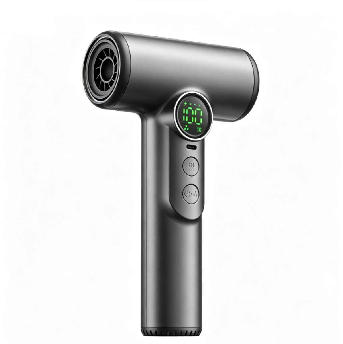 Professionele draadloze föhn met 3 snelheden en 3 temperaturen – USB oplaadbare batterij, 200W, digitaal scherm, draagbare föhn voor vrouwen, strand en kamperen（grijs）