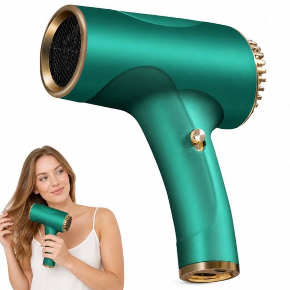 Draadloze Oplaadbare Haardroger, Compacte en Draagbare Föhn, Unisex Snelle Haardroger met Zachte Lucht, groen