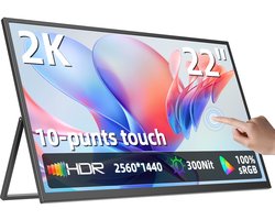 UPERFECT Draagbaar Monitor 22" 2K IPS 100% sRGB 10-punts Touchscreen+ USB-C Opladen voor Thuiswerken/Gaming voor laptop/Switch/MacBook VESA-bevestiging