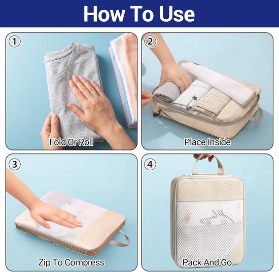 Koffers Organizer Set van 9 Stuks, Inpak Cubes, Waterdichte Compressiezakken voor Kleding, Schoenen en Cosmetica, Ideaal voor Vakanties en Zakenreizen — afbeelding 4