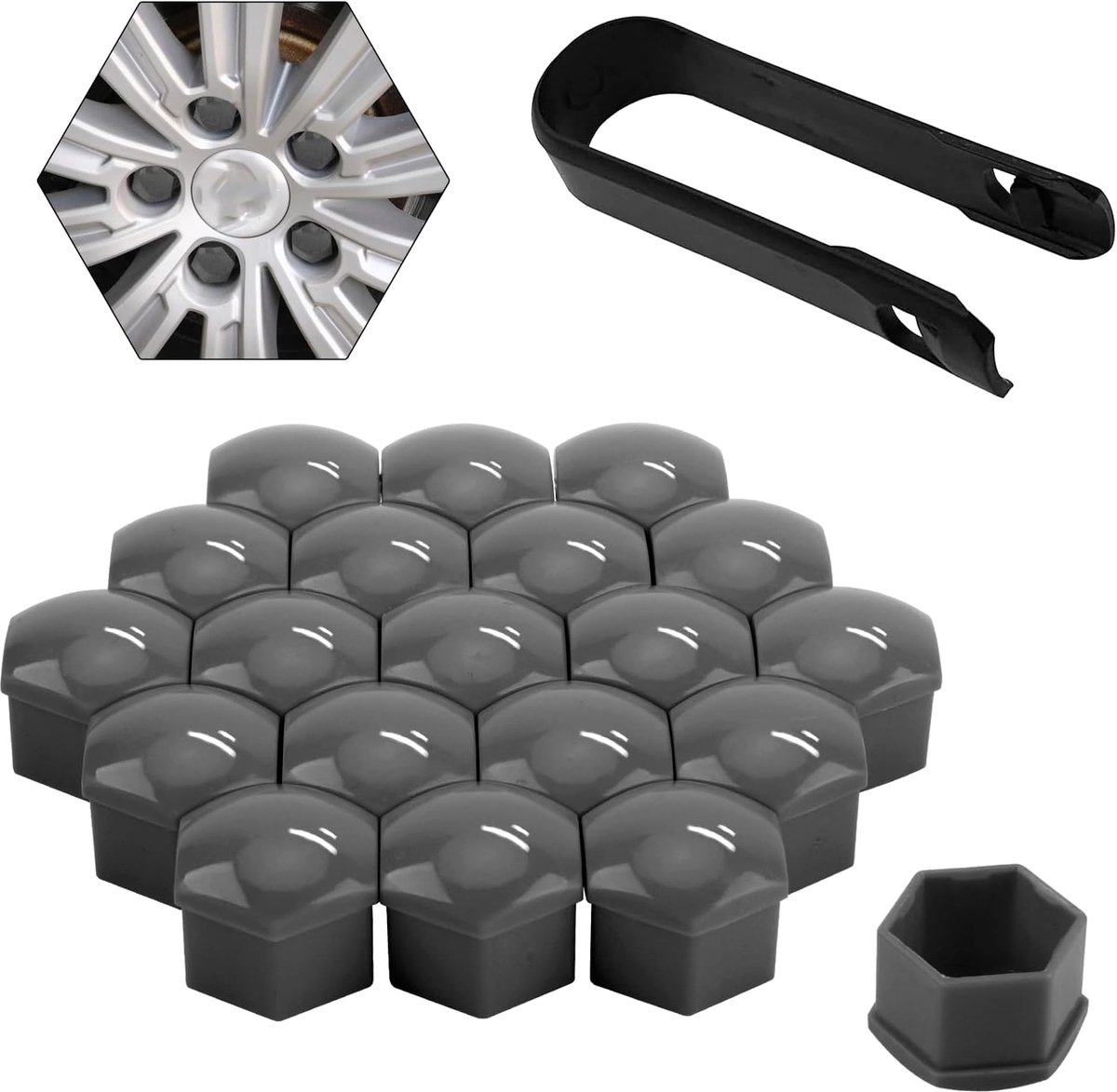 Wielboutdop 17mm - Grijs PP kunststof - Universeel hexagonaal - Beschermt tegen roest - ShopVlot