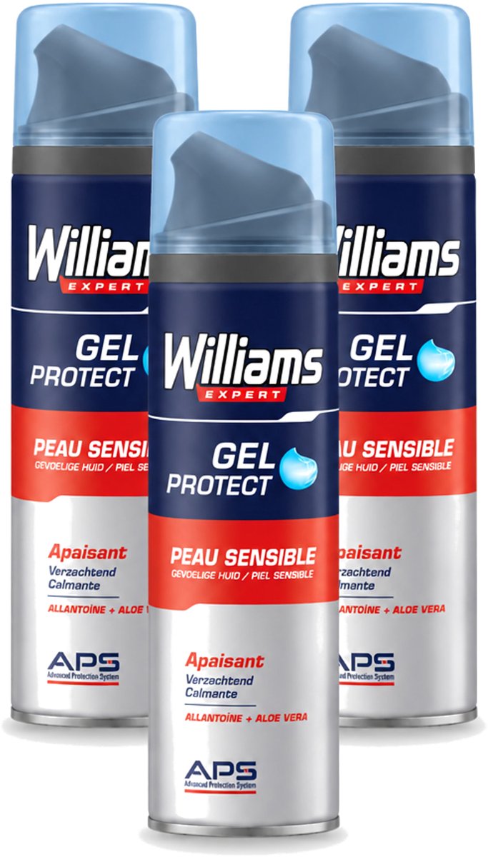 3 x Williams - Expert - Scheergel - Gevoelige Huid- 200 ml - Voordeelverpakking - 3 stuks