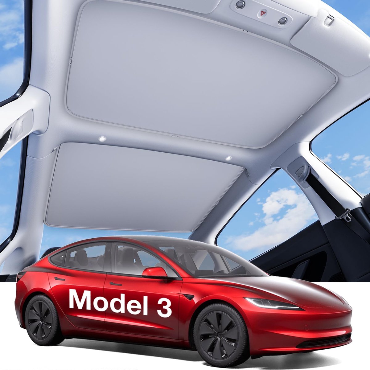 Wigoo voor Tesla Model 3 Accessoires Zonnescherm dak, Interieur Grijs - ShopVlot