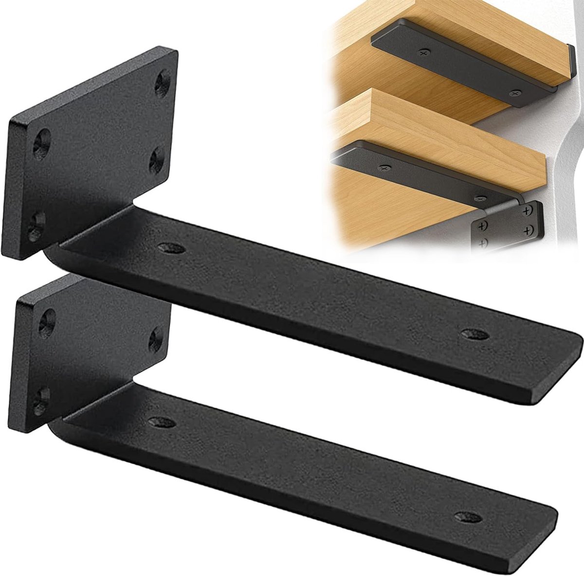 Pubiao Set van 2 plankbeugels 20 cm, zware wandbeugels, 75 kg draagvermogen, zwarte zwevende plankbeugel - ShopVlot