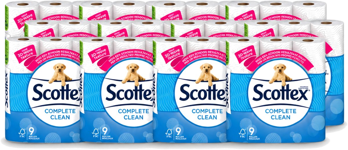 12 x Page Scottex – Toiletpapier – Complete Clean 2-laags – 9 rollen - Voordeelverpakking - 12 stuks