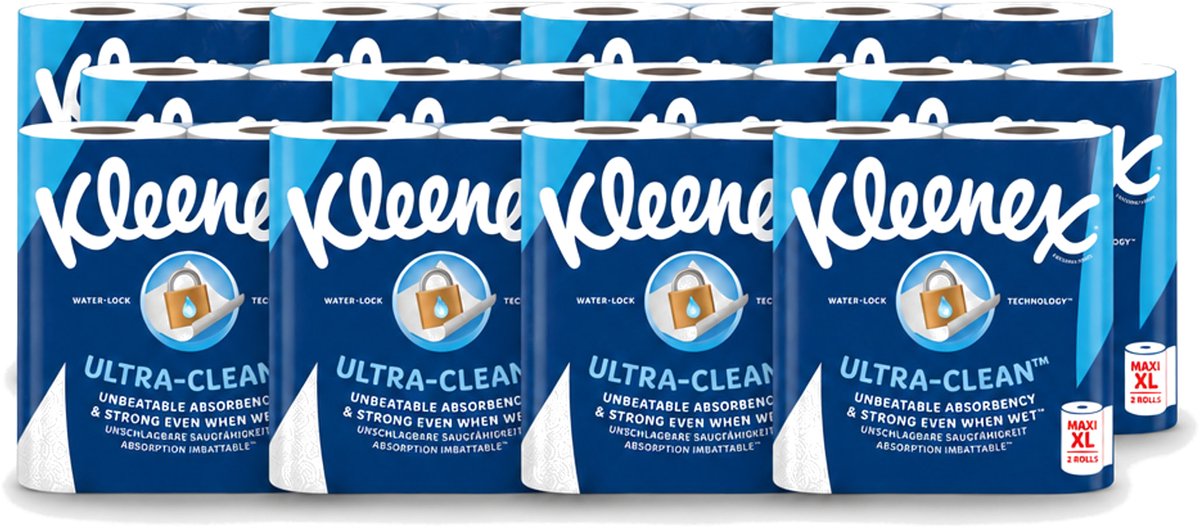 12 x Kleenex - Keukenpapier - Ultra Clean - Maxi XL - Absorberend - 2 Rollen - Voordeelverpakking - 12 stuks