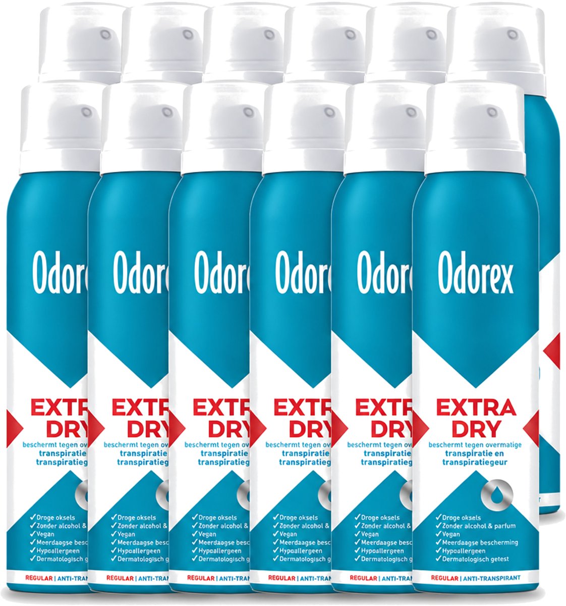 12 x Odorex – Anti-transpirant spray – Extra Dry Regular – 150 ml - Voordeelverpakking - 12 stuks