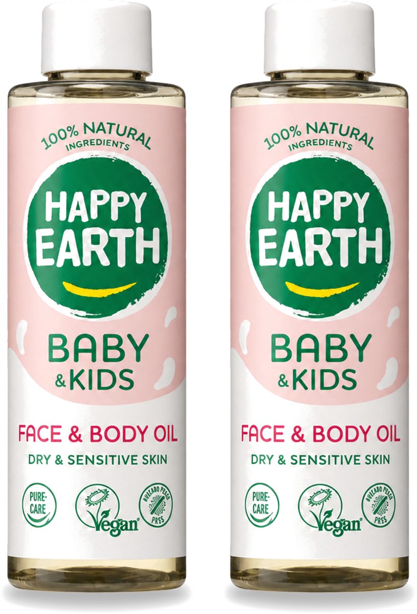 2 x Happy Earth – Face & Body Oil – 100% Natuurlijk Baby & Kids – 150 ml - Voordeelverpakking - 2 stuks