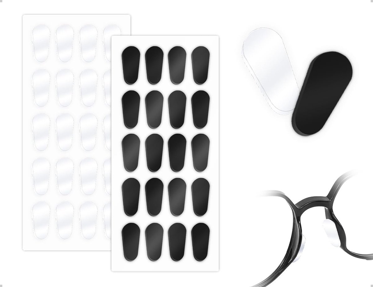 Nose pads voor brillen - 20 paar - zwart & transparant - ergonomische druppelvorm - comfortabel gebruik - ShopVlot