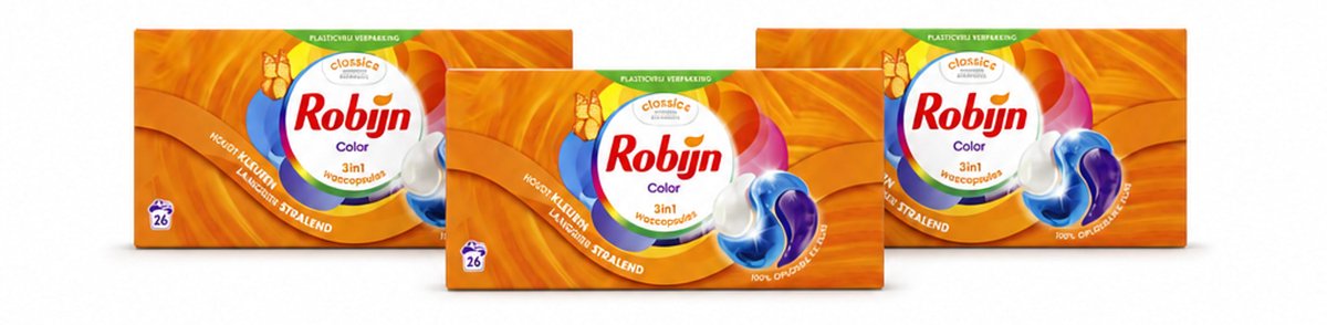3 x Robijn – 3-in-1 Wascapsules – Color - 26 Capsules - Voordeelverpakking - 3 stuks