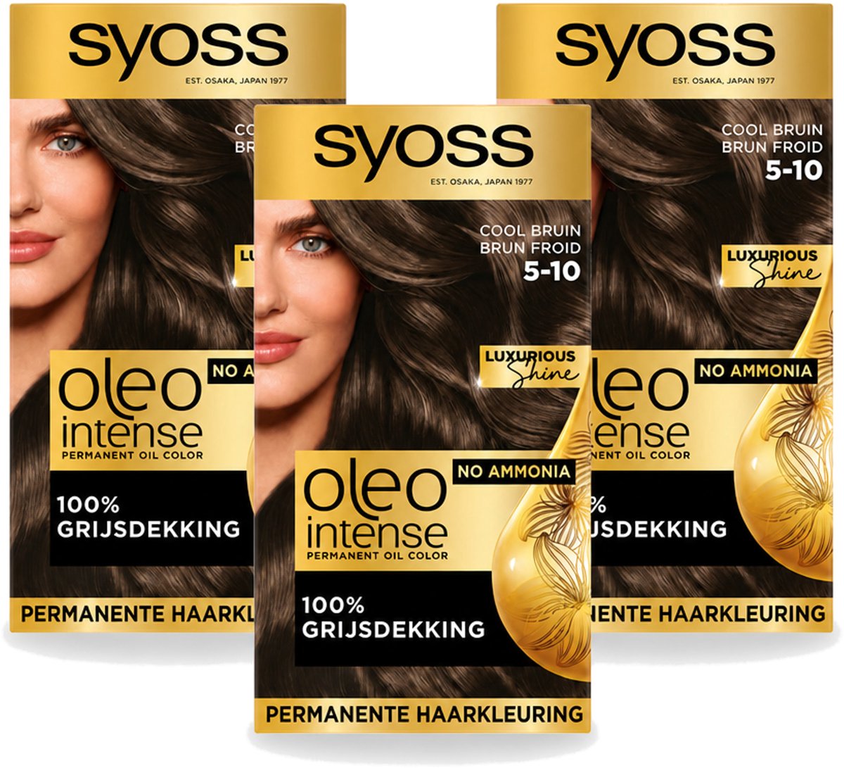 3 x SYOSS - Oleo Intense 5-10 - Haarverf - Permanente Haarkleuring - Cool Bruin - Langdurige Kleur - Voordeelverpakking - 3 stuks