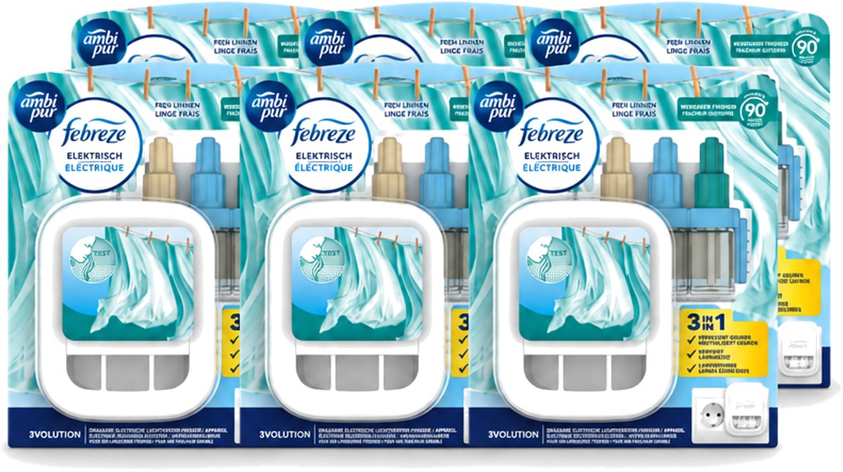 6 x Ambi Pur - 3Volution - Starterkit - Fresh Linnen - 20 ml - Voordeelverpakking - 6 stuks