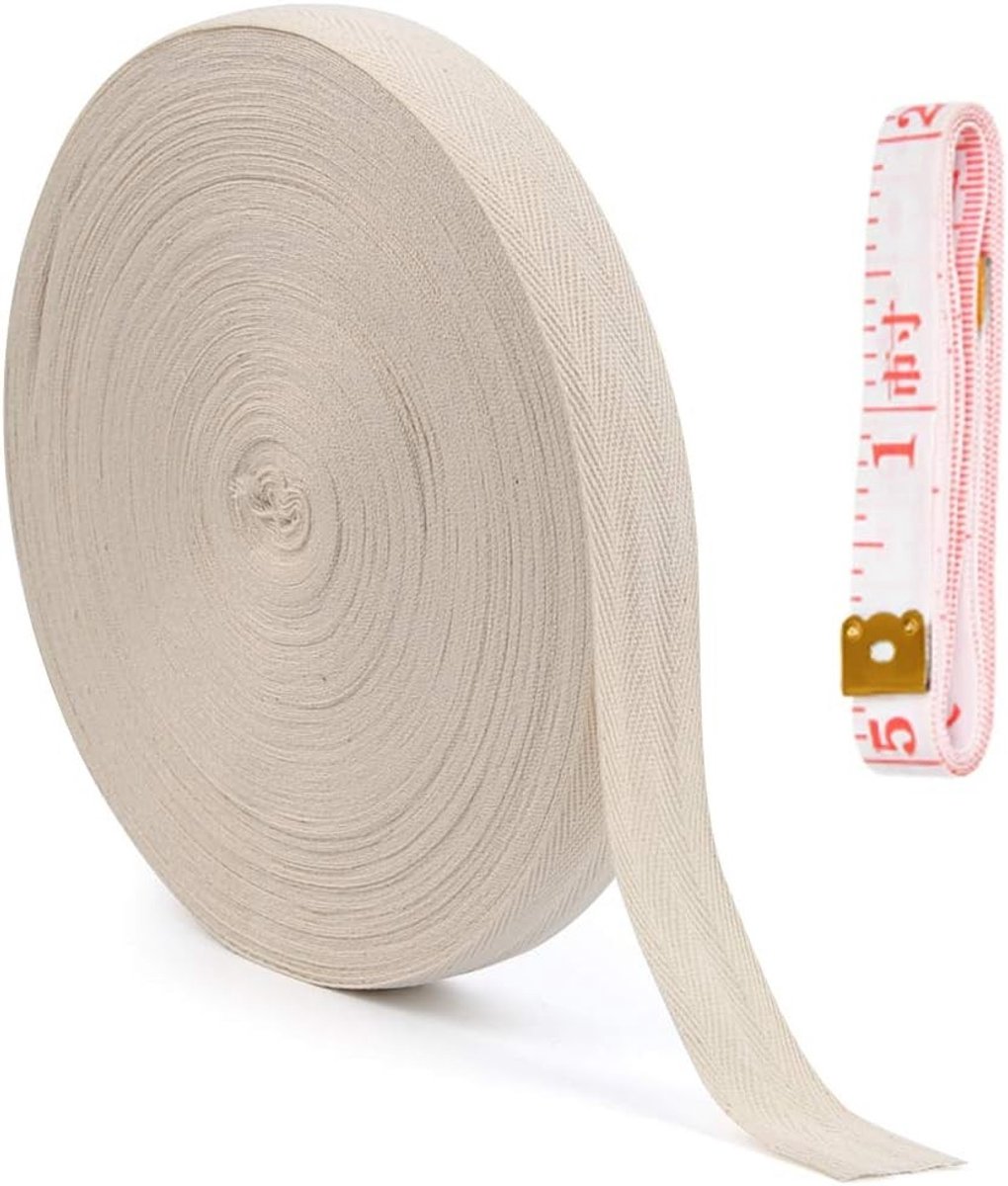 Katoenen Biasband 50 m x 2,5 cm - Hemband voor Naaien, Naadband en Herringbone Tape voor Naaibenodigdheden