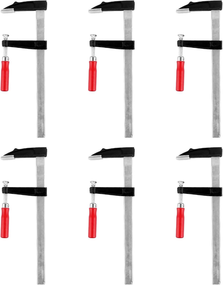 Set van 6 Professionele F-Klemmen met een Spanwijdte van 300 mm en Diepte van 80 mm, Ideaal voor Houtbewerking en DIY-projecten met Antislip Handvat