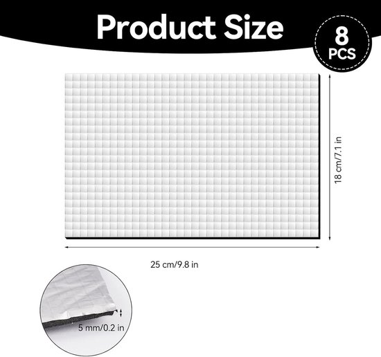 Isolatiematten voor Auto, 8 Stuks, 25 x 18 cm, Geluidsisolatie, Vuurvast, Vochtbestendig, Waterdicht, 5 mm Dikte — afbeelding 5