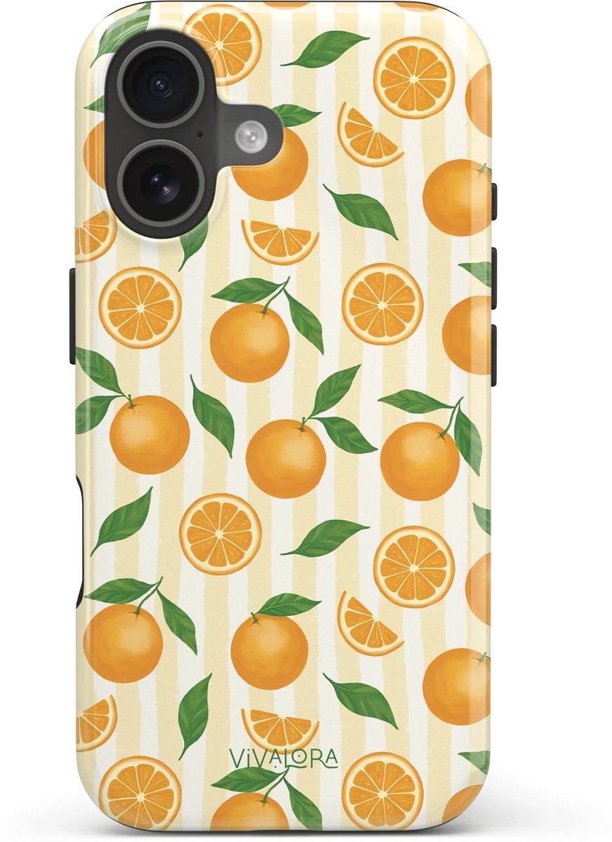 VivaLora Tough Telefoonhoesje iPhone 17 met MagSafe - Orange Breeze Print - 2-in-1 Phone Case - Hard Case & Siliconen Back - Sinaasappels Dessin - Extra Bescherming - Shockproof - Oranje