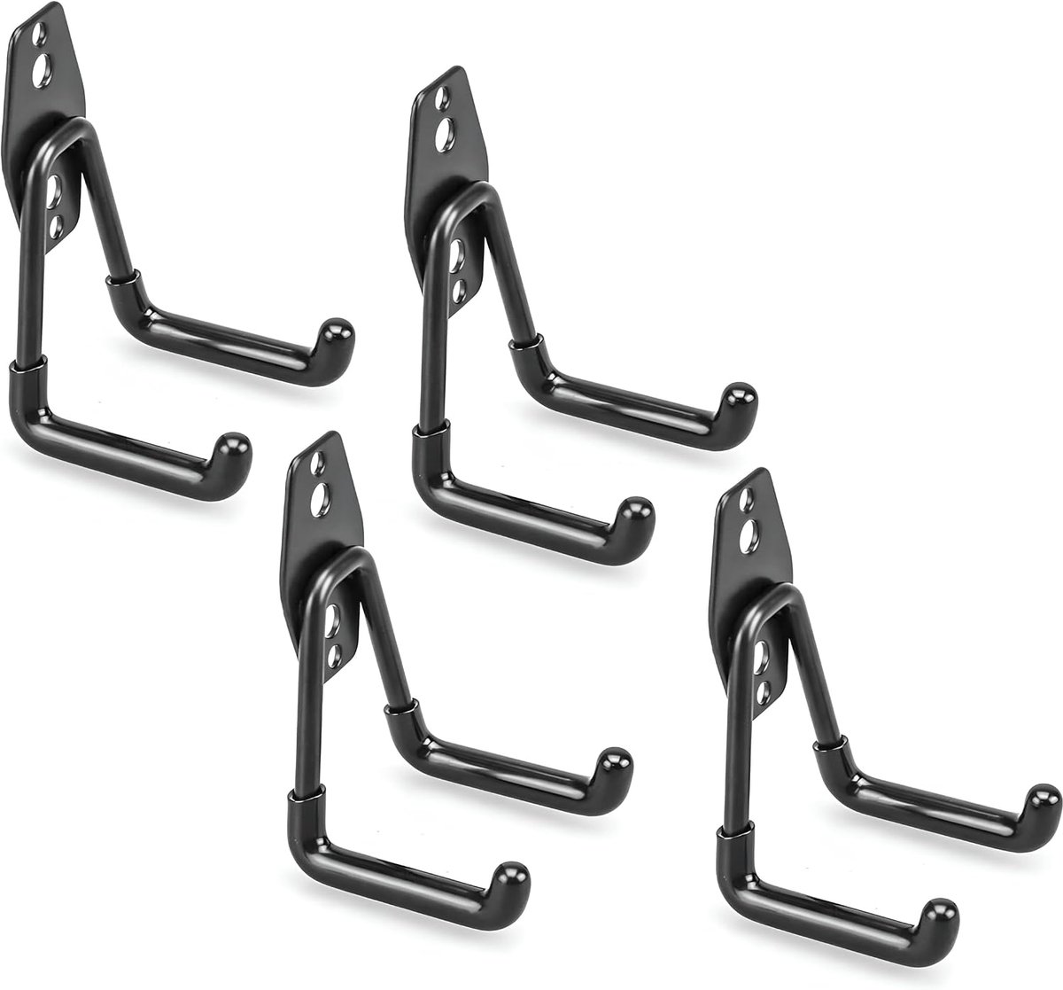 Dubbele wandhaken set van 4 - zwart - voor tuin en garage - ruimtebesparend - ShopVlot