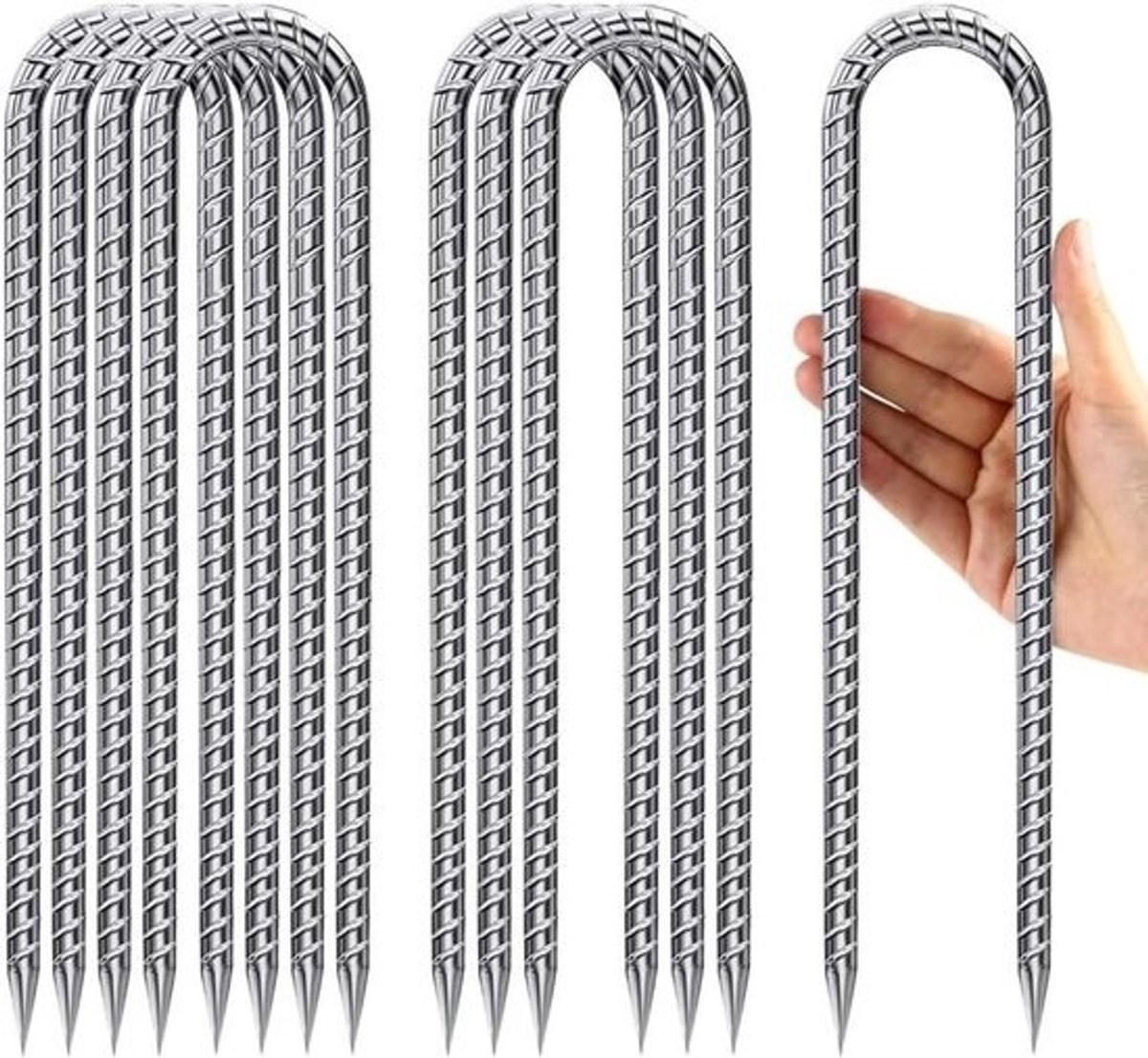 Grondanker voor trampoline - Tentharingen en grondnagels - voor tentbeveiliging - Roestvrij verzinkt staal - 30 cm - Zilver