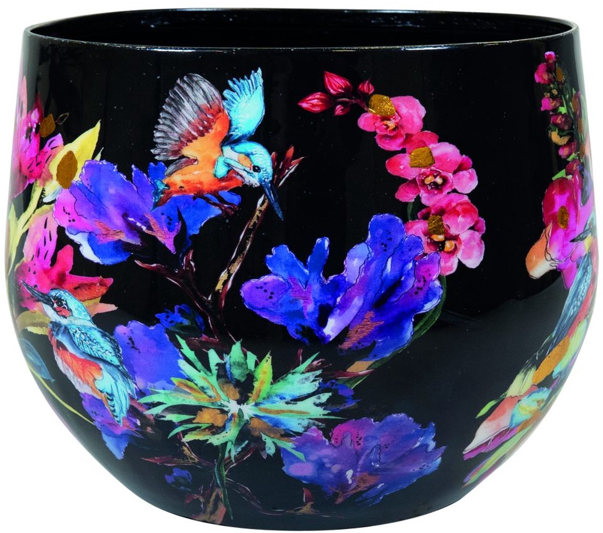 TS Collection - Bloempot Designed by Lammie - Midnight bloom - 21x16 - Metaal & Epoxy - Exclusieve woonitems voor binnen - Handgemaakt - Unieke print - Designed by Lammie