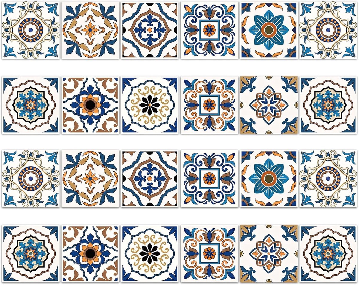 Set van 24 PVC Wandstickers 15 x 15 cm voor Keuken en Badkamer, Waterdicht, Zelfklevend, Mosaïekstijl voor Meubels en Wanddecoratie
