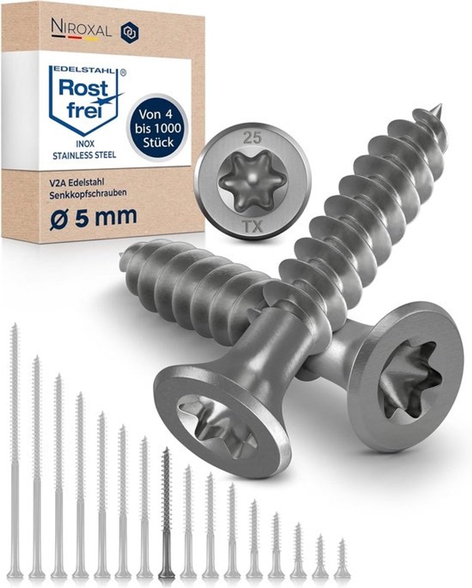 Roestvrijstalen schroeven - Torx-houtschroeven - Duurzame bevestiging - V2A-roestvrij staal - 5x55mm - 200 stuks