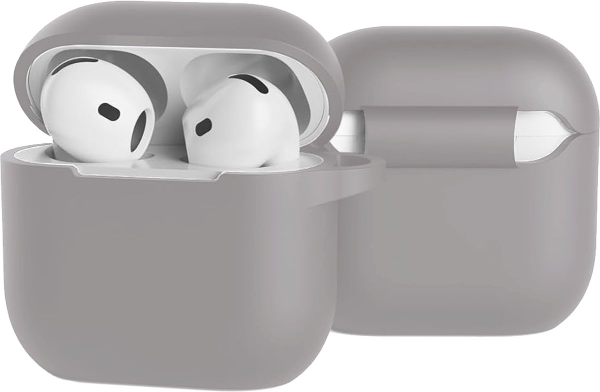 Case - Geschikt voor Apple AirPods 5 - Siliconen Hoes met Clip - Silicone Hoesje Cover - Grijs