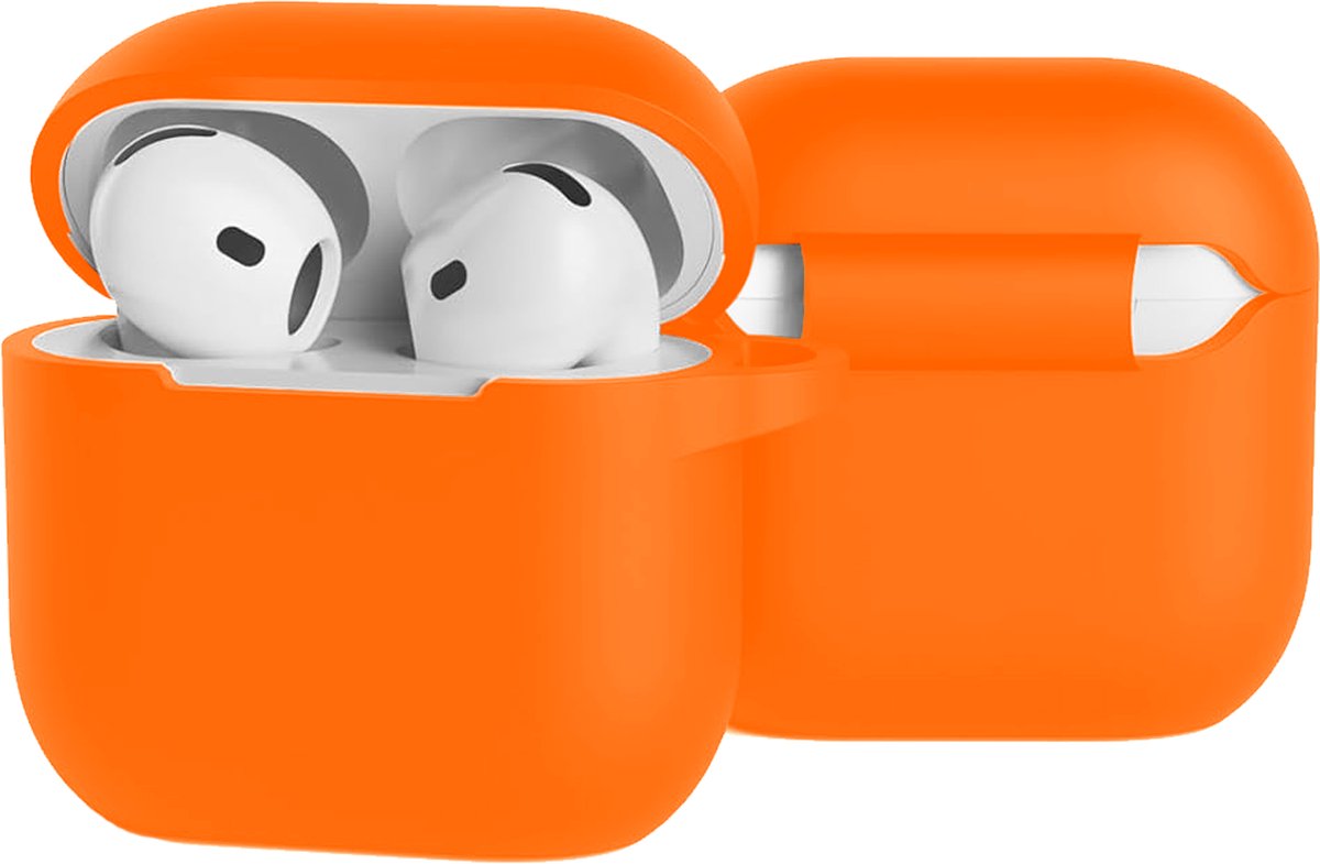 Case - Geschikt voor Apple AirPods 5 - Siliconen Hoes met Clip - Silicone Hoesje Cover - Oranje