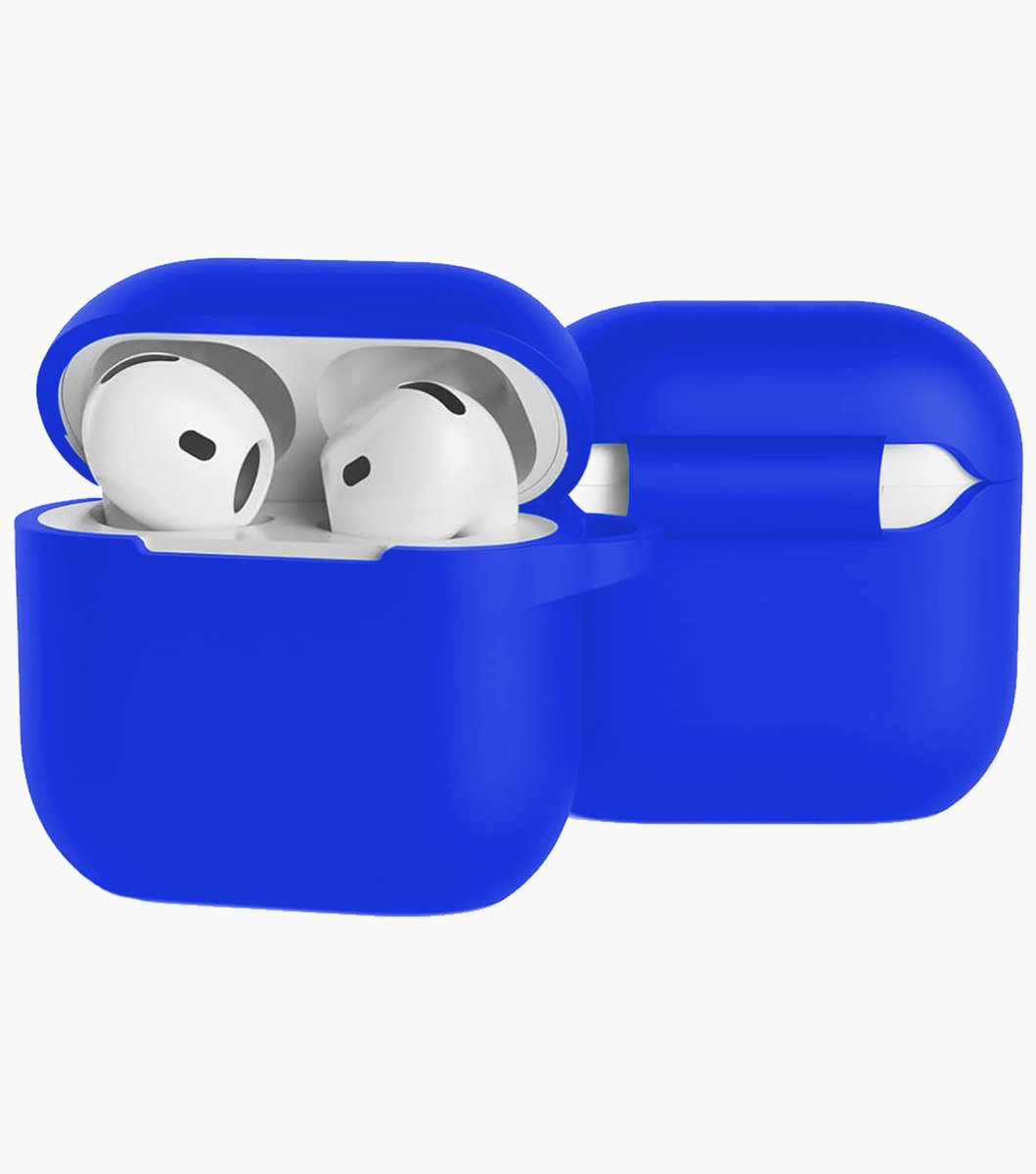 Case - Geschikt voor Apple AirPods 5 - Siliconen Hoes met Clip - Silicone Hoesje Cover - Blauw