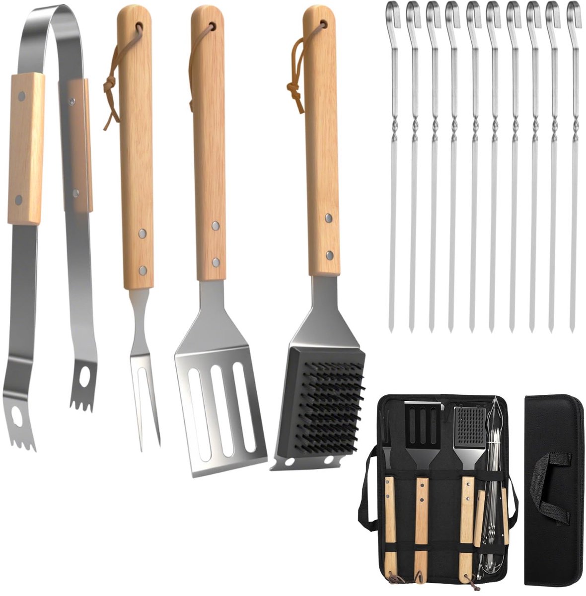 Homshsjhkis barbecue-accessoires, set met grillbestek, roestvrijstalen grillschuimspatel, multifunctionele grilltang - ShopVlot