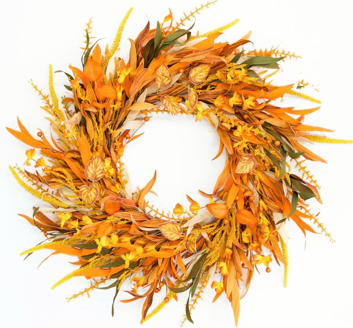 Herfstkrans 60cm - Gouden tarwe - Handgemaakt - Decoratie voor deur en raam - ShopVlot