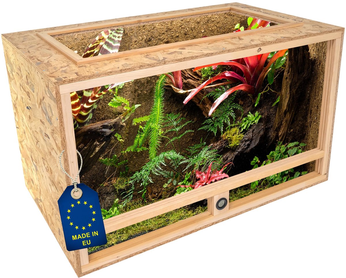 ITA Schildpad Terrarium 120x60x60 cm met Open Dak & Ingebouwde Hygrometer - Houten terrarium van OSB-3 platen - ShopVlot