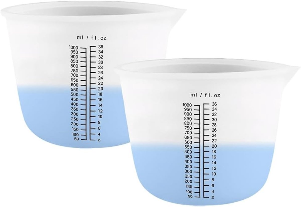 Silicone maatbeker 1000ml - 2 stuks - duurzaam materiaal - ideaal voor gieten en mengen - ShopVlot