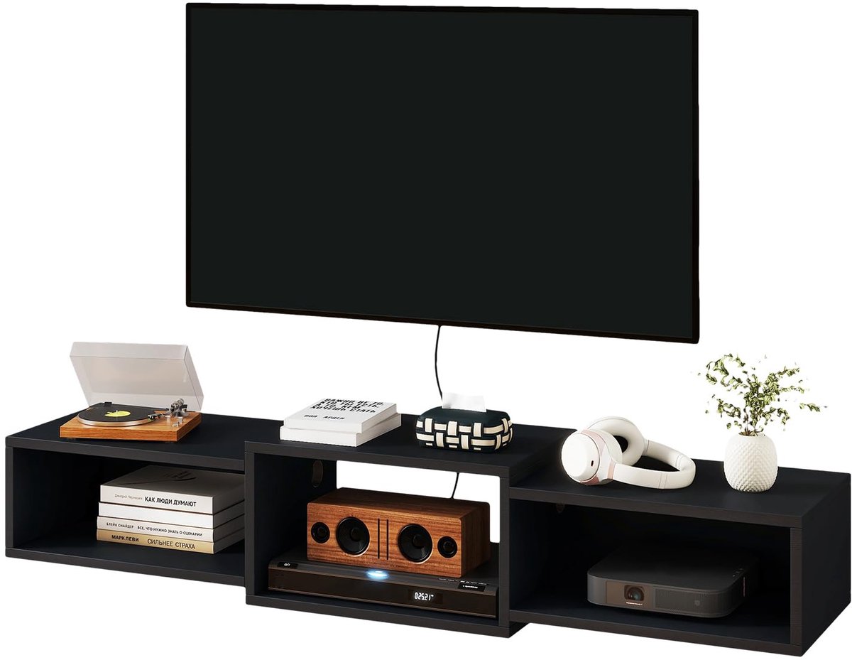 IBUYKE Drijvende tv-standaard aan de muur gemonteerd, houten tv-kast media console plank, drijvende tv-unit voor onder - ShopVlot