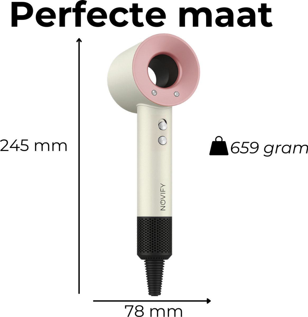 NOVIFY® Fohn - Fohnborstel - Haardroger met 5 opzetstukken - Fohn met Diffuser - 1500W - Rose Cream - 2025 thumbnail 3