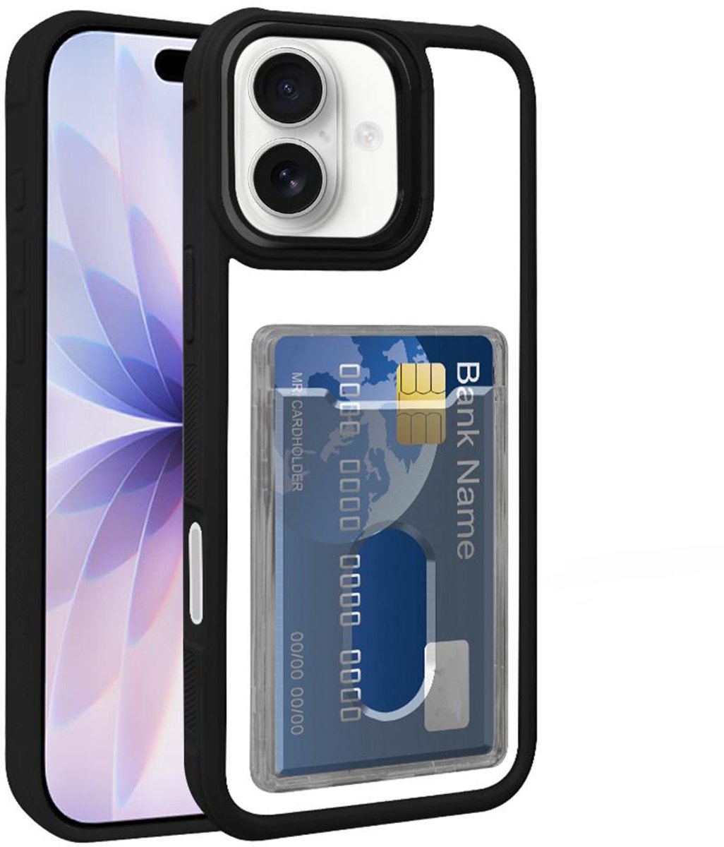 Hoesje met Pasjeshouder voor de iPhone 17 - Electroplated Acryl Hybrid TPU - Zwart
